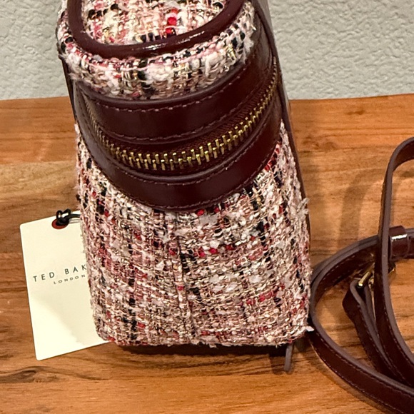 Ted Baker Pink and Burgundy Tweed Mini Bag crossbody like new - Picture 5 of 10